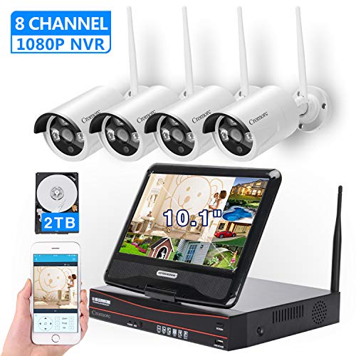 [8CH,Expandable]All in one with 10.1" Monitor Wireless Security Camera System, Cromorc Home Business