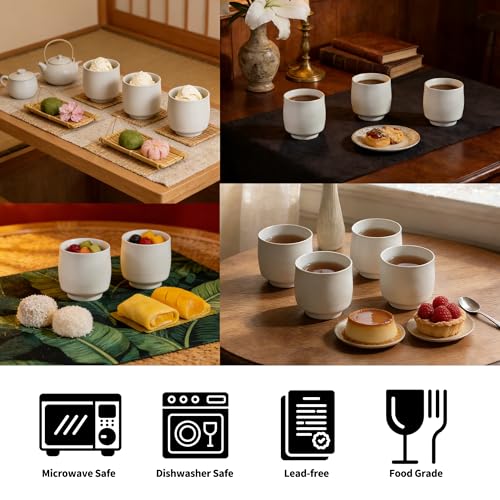 Image of TEANAGOO Japanese Tea Cups, Chinese Tea Cup, 7.2Oz / 205 Ml, Ceramic Tea Cups for Adults, Ceramic Cups no Handles, Japanese Cups, Asian Matcha Cup, Ivory White, 4 Pcs /Box, H7