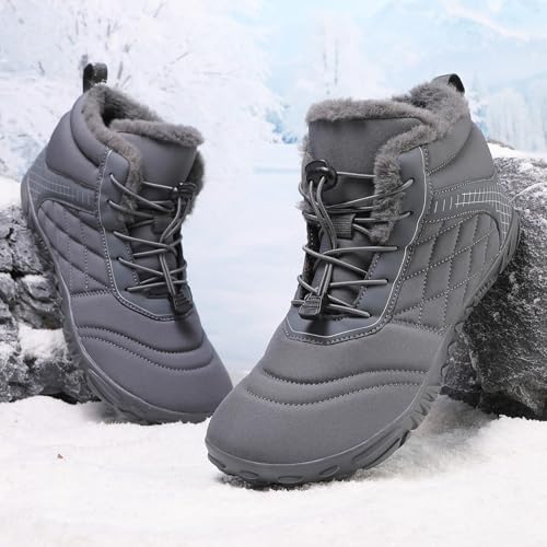 Image of Hike Winter Footwear Barefoot Boots Mens Womens, Waterproof Winter Snow Boots, Warm Ankle Booties, Wide Toe Barefoot Hiking Boots, Non-Slip Zero Drop Sole Hike Shoes for Hiking Walking Outdoor