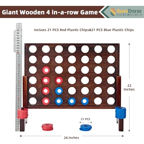 SpexDarxs Giant 4 in A Row Game, Wooden Jumbo 4-to-Score Set for Indoor & Outdoor Family Fun-Line Up Four Travel Board Games with 42 Coins & Ring Holders & Carrying Bag
