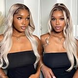 EALGA Ombre 613 Lace Front Wig with Brown Roots Glueless Wig Synthetic Hair Brown to Platinum Blonde Wig Natural Looking Wavy Wigs 22 inch EALGA-048-NEW