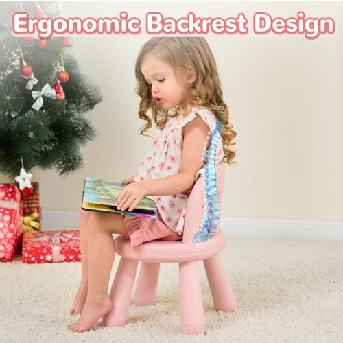 Image of KidBloom Toddler Chair, Sturdy Anti-Tip Kids Chair, Lightweight Small Plastic Child Chair for Toddlers 1-3, Rainbow Backrest Ergonomic Design, Pink
