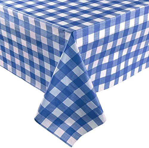 Blue Gingham Checkered 12 Pack Standard Disposable Plastic Party Picnic Tablecloth 54 Inch. x 108 Inch. Rectangle Table Cover By Zimpleware