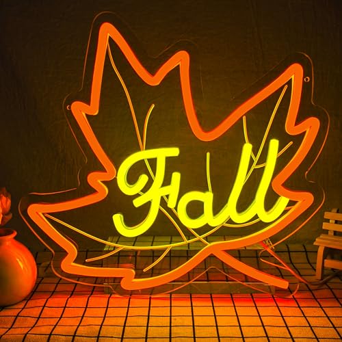 Image of Fall Neon Sign Maple Neon Light for Wall Decor Dimmable Thanksgiving Neon Sign for Thanksgiving Autumn Theme Party Holiday Gift Lamp Decor