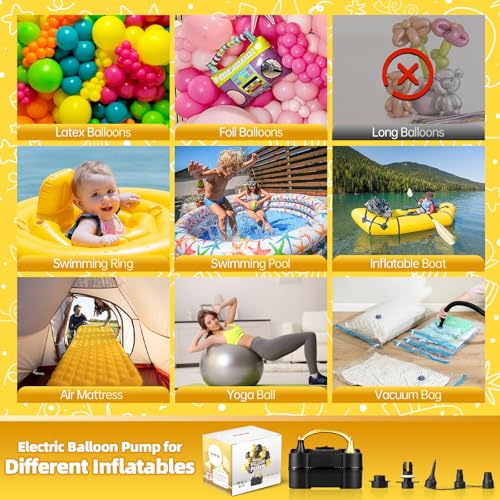 Image of Bezente Balloon Pump Electric, Portable Balloon Inflator Pump Electric Air Pump for Balloons Dual Nozzle Electric Balloon Pump for Birthday Wedding Graduation Party Decorations