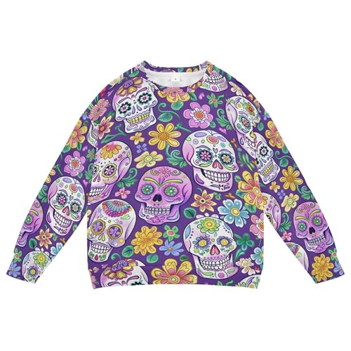 JUNZAN Vintage Sugar Skulls and Flowers Mexican Little Girls Pullover Hoodie Fleece Kids Hoodies Boys Sports 4T