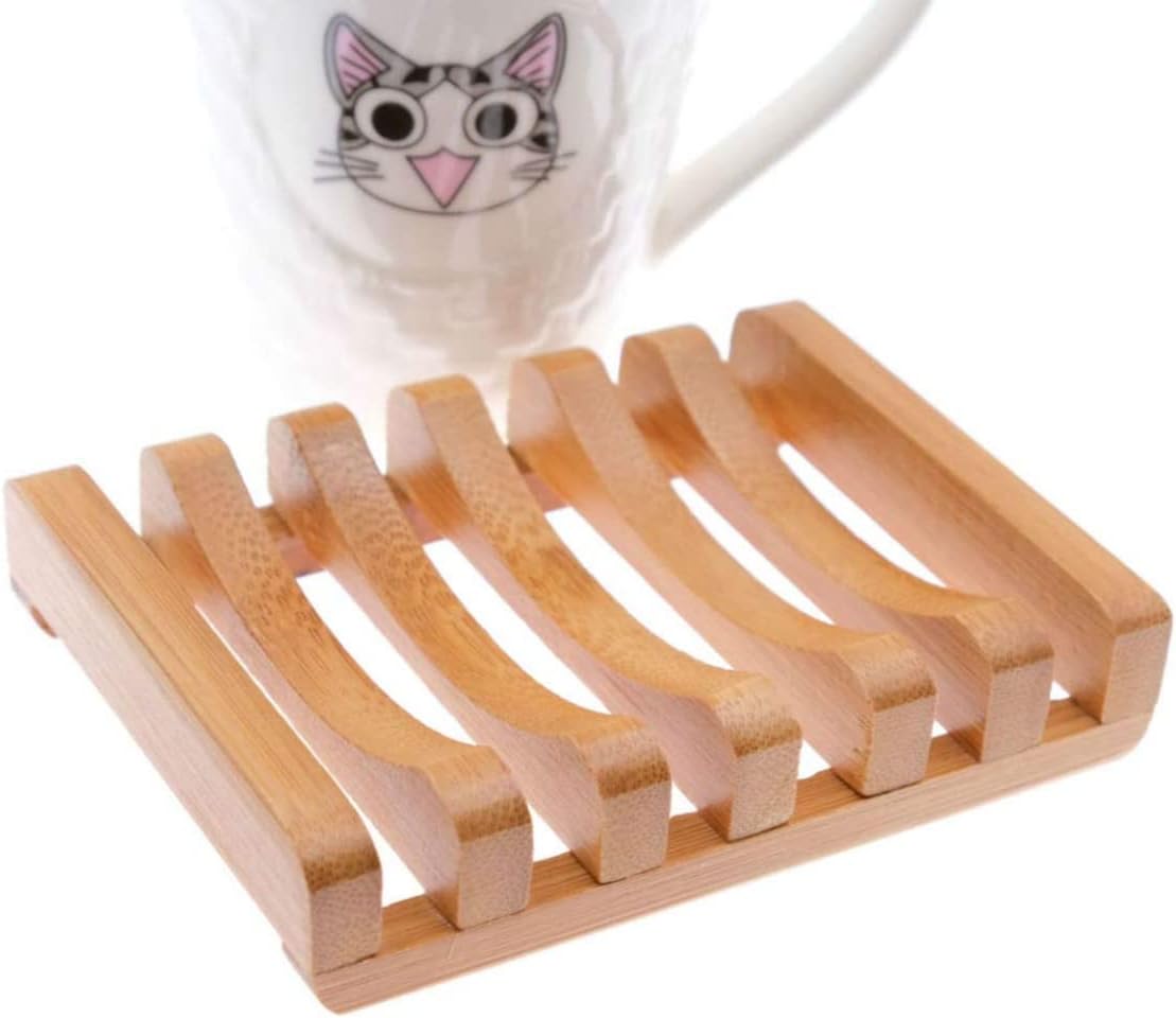 1 Pack Natural Bamboo Soap Dish Tray Holder Storage Soap Rack Plate Box Container for Bathroom Home Outdoor Hiking Camping Use