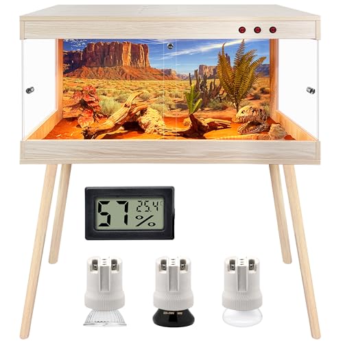 Royxen Bearded Dragon Tank with Metal Mesh Top and Leg Stand,Tempered Glass Reptile Tank,Reptile Enclosure,Lizard Tank for Chameleon,Snake,Lizard Habitat(40inch,Oak)