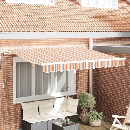 QJBSAVVA Einziehbare Markise Orange Gestreift 250 cm Polyesterstoff Texturiert Verstellbarer Sonnenschutz für Terrasse Balkon und Garten Modernes Design