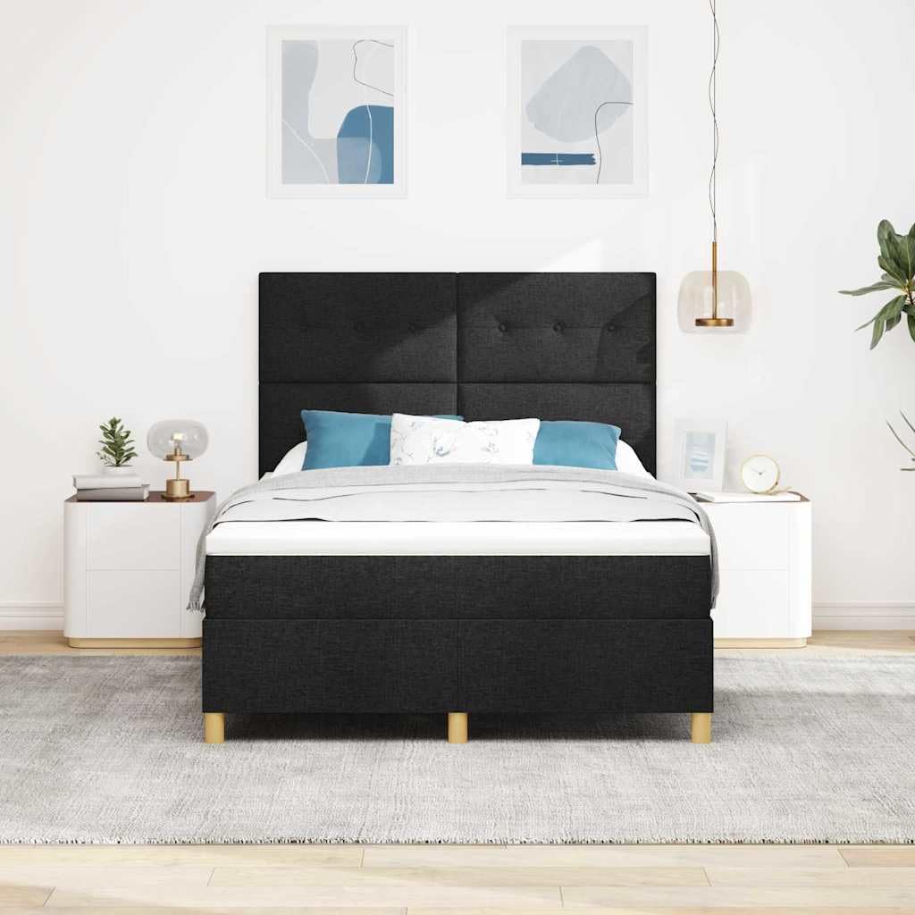 z oświetleniem LED nowoczesne do sypialni podstawowe czarne 160x200 cm | Łóżko 160x200 cm z materacem kieszeniowym i LED RGB Czarny Tkanina Nowoczesne