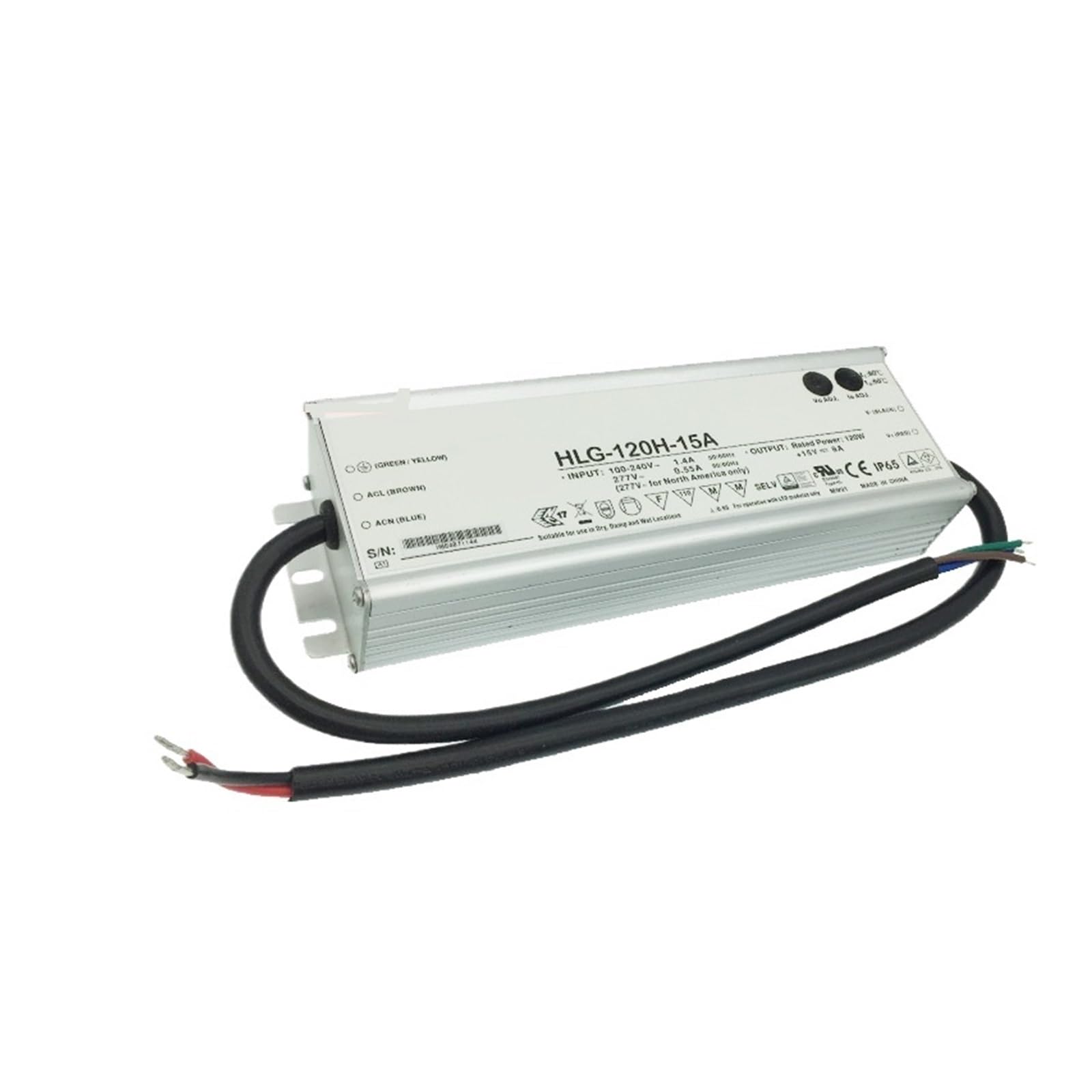 Alimentation LED étanche HLG-120H-15B 120W PFC pour l'éclairage extérieur