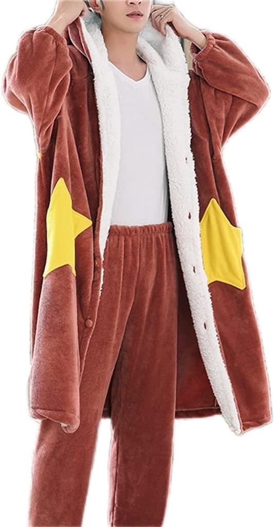 Bathrobe Autumn and Winter Men's Hooded Soft and Comfortable Warmth Thick Bathrobe Home Service