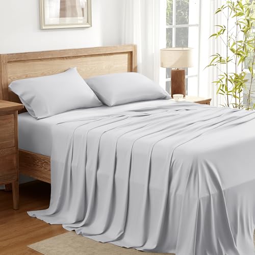 Image of Andency Light Grey Queen Sheets Set 100% Viscose Derived from Bamboo | Cooling Summer Sheets, Deep Pocket Up to 16 inch, Silky Soft Hotel Luxury Breathable Bedding Sheets & Pillowcases
