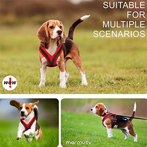 Marmuty No Choke No Pull Dog Harness For Small Medium Large Dogs,Ultra Lightweight Escape Proof Adjustable Quick Fit Soft Padded Reflective Dog Vest Harness No Pull Easy For Training Walk(Red Xs) #TOP4