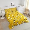 Feelyou Cute Bees Comforter Set - Twin Size, Cartoon Bee & Flowers Bedding Set, Nature Spring Garden Decorative Comforter for Kids, Girls & Boys - Yellow & Black Comforter with Inner Fill #2
