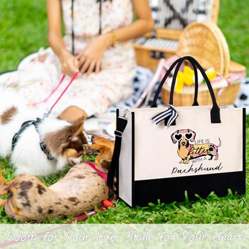 Bolsa Tote de Lienzo con Cierre para Amantes del Perro Salchicha miniatura 2