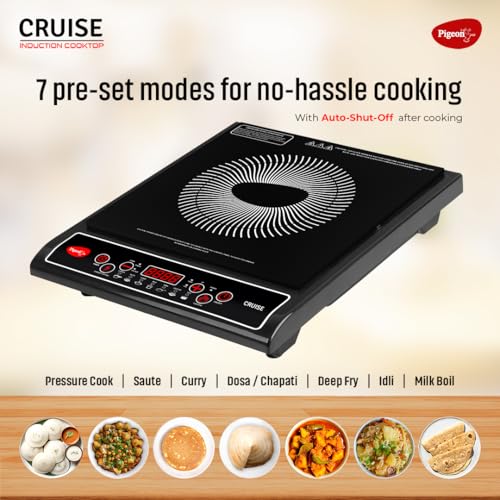 Pigeon by Stovekraft Cruise 1800 watt Induction Cooktop With Crystal Glass,7 Segments LED Display, Auto Switch Off - Black view 2