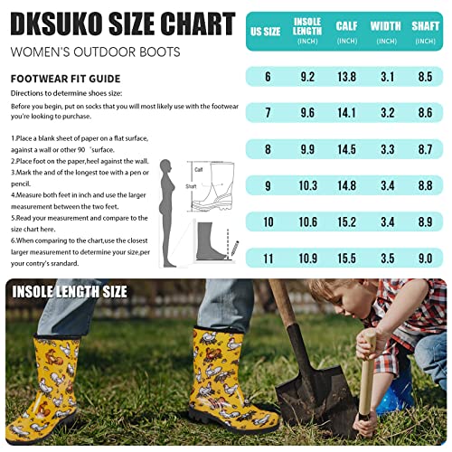 Dksuko Waterproof Womens Rain Boots Insulated,Lightweight Rubber Fashion Wellies In Gardening,Warm And Comfortable Wide Calf Rain Boots With Glossy In Outdoor(Black White Flower,8) #TOP5