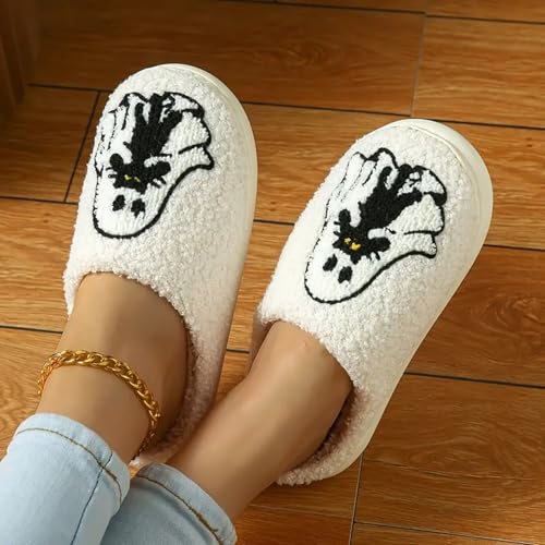 Image of Womens Mens House Slippers Retro Comfy Warm Plush Slip on Fluffy Memory Foam Home Sippers for Winter Indoor Outdoor
