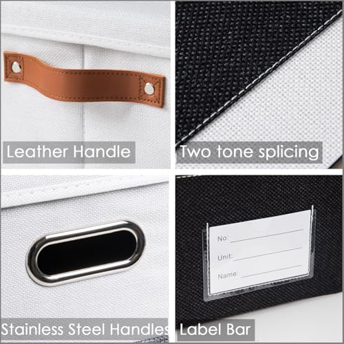 Image of PRANDOM Storage Bins with Lids [3-Pack] Linen Fabric Foldable Storage Boxes Organizer Containers Baskets Cube with Cover for Bedroom Closet Office Grey&Black (23.4X15.9X11.4)