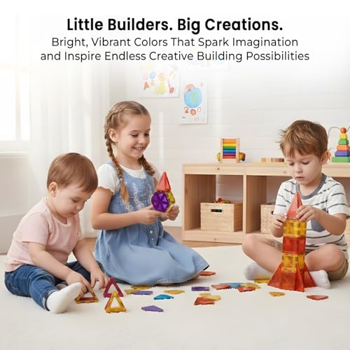 Image of TOYTASTIC Magnetic Tiles Building Blocks for Kids Preschool Educational Magnetic Construction Toys for Creative Learning & Brain Development Safe STEM Toy for Toddlers Age 3-8 Years (16 Pieces)
