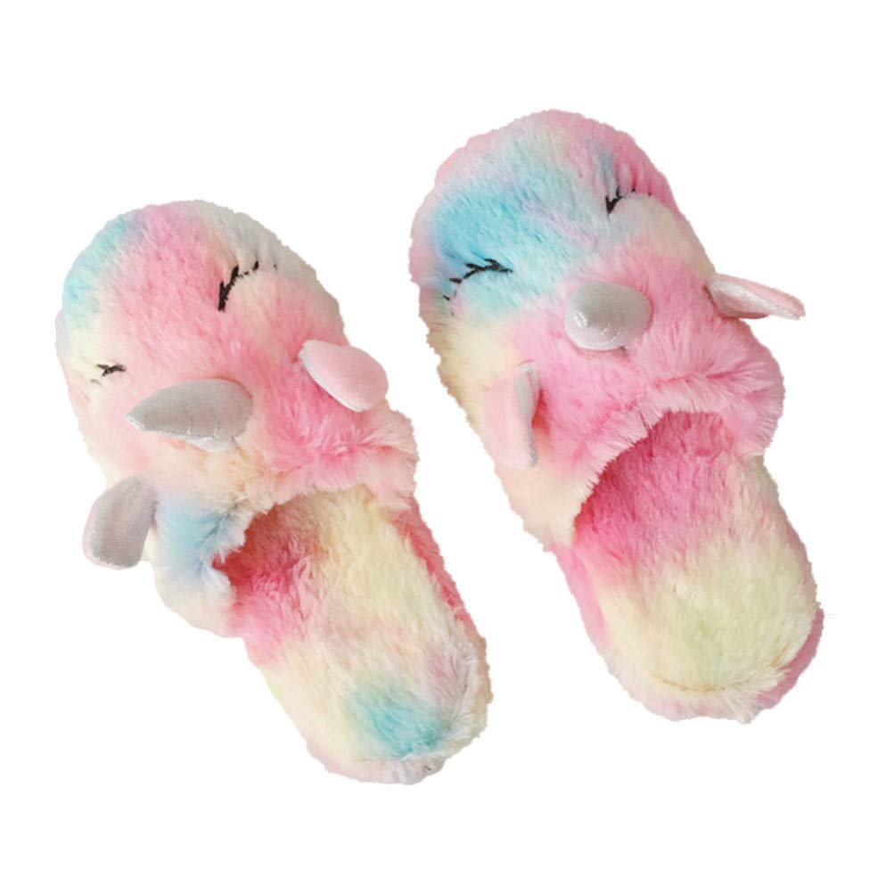 KESYOO 1 par de Zapatillas de Unicornio Arcoiris Invierno Otoño Zapatillas de Animales Zapatos Mullidos Zapatos de Casa...