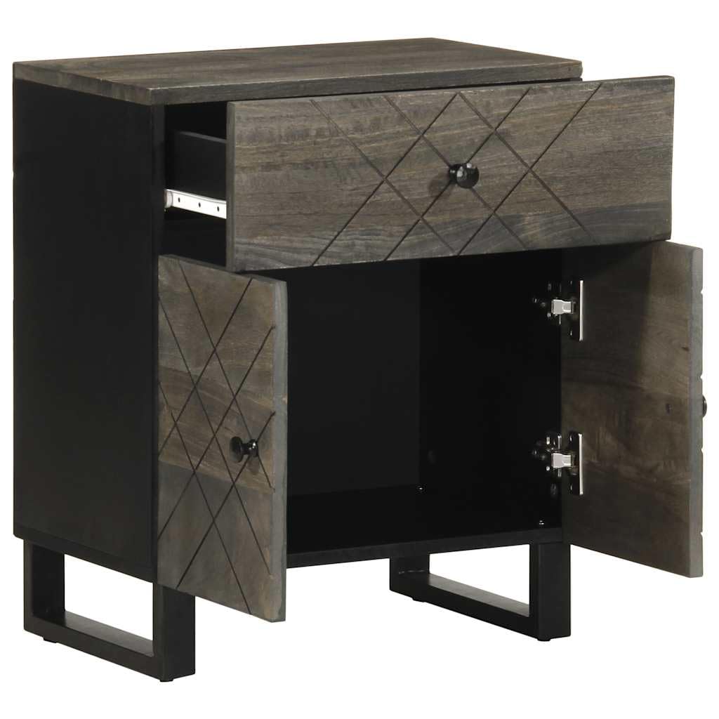 Elegante mesita de noche de madera maciza de mango con patas de metal, gran espacio de almacenamiento con puerta práctica, placa estable para lámparas y decoración, mueble de salón robusto