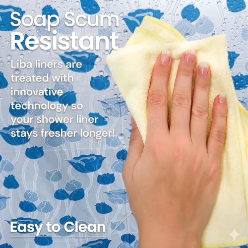 Image of Shower Curtain 7 Feet | Waterproof PVC Printed Bathroom Curtain with 8 Rings | Transparent Stone Print Bathtub Curtain | Extra Long Bathroom Liner, Waterproof & Easy to Clean (Blue Rose,Pack Of 2)