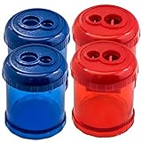 WEKOIL Manual Pencil Sharpener Dual Twin Holes Duty Metal Sharp Blade Jumbo Crayon XL Sharpener with Large Round Catches Sharpening Regular HB Pencils Graphite Colored Pencils Pack 4