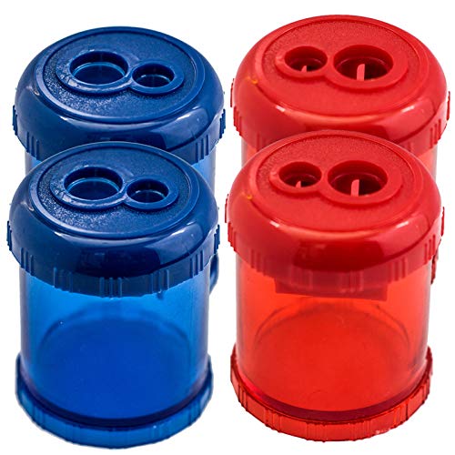 WEKOIL Manual Pencil Sharpener Dual Twin Holes Duty Metal Sharp Blade Jumbo Crayon XL Sharpener with Large Round Catches Sharpening Regular HB Pencils Graphite Colored Pencils Pack 4