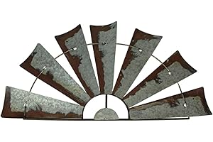 Galvanized Grey Metal Half-Windmill Wall Decor