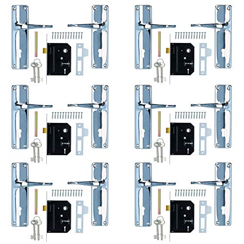 Lever Lock Set Lockable Door Handle Handles with 2 Keys + Chrome Finish 6pk