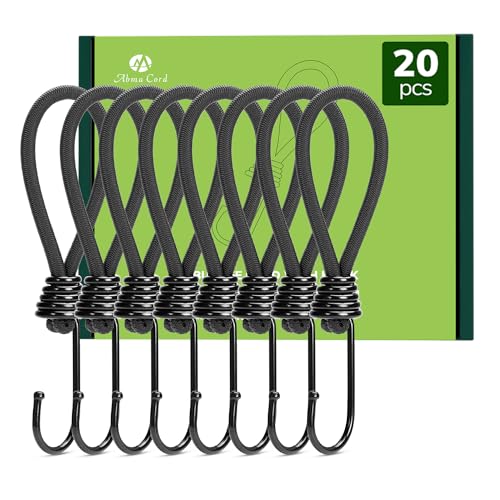 Abma Cord Bungee Cords with Hooks 15cm 20Pcs Small Bungee Ropes with Hooks Elastic Bungee Loops for Tarpaulin Tent, Camping