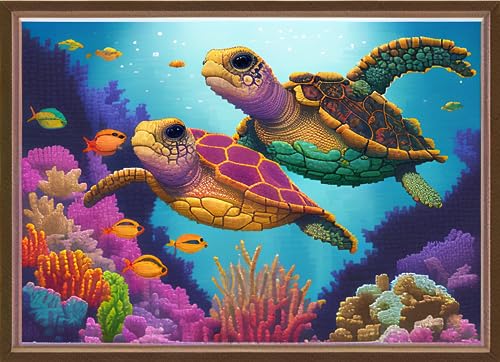 Image of Dimensean Stamped Cross Stitch Kits Full Range of Embroidery Patterns Starter Kits for Beginners Adult DIY Cross Stitches Needlepoint Kits 11CT-Sea Turtle 15.7x19.7 inch