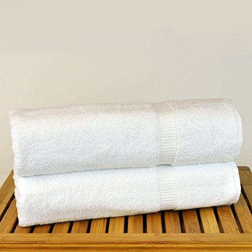 Image of Bare Cotton Luxury Hotel & Spa Towel 100% Genuine Turkish Bath Sheets Dobby Border, White, Set of 2