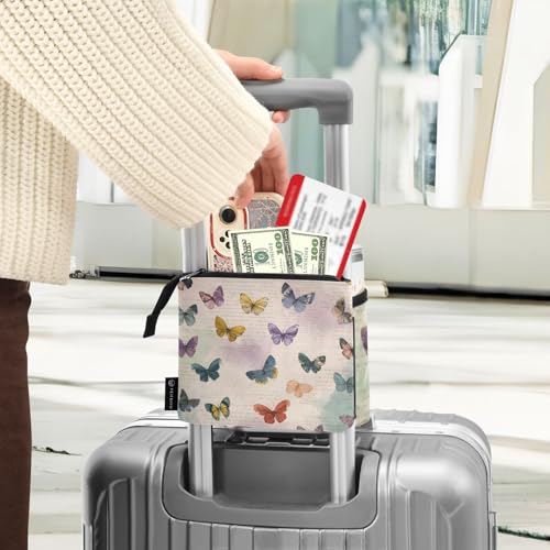 Image of Luggage Cup Holder for Suitcases Free Hands Suitcase Cup Holder Travel Luggage Drink Holder Portable Luggage Cup Caddy Bag Carrier with Handle Vintage Beige Butterflies
