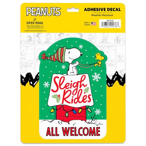 Image of Peanuts Sleigh Rides Adhesive Vinyl Decal - Cute Snoopy Christmas Sticker for Holiday Decorating