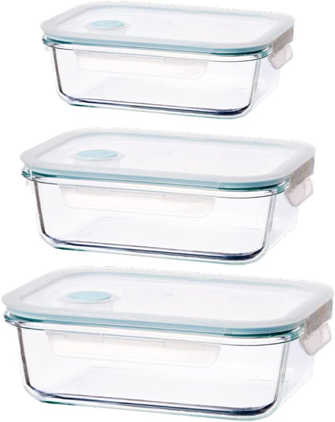 AnilarTempered Glass Rectangular Food Storage with Vented Lids - Set of 3