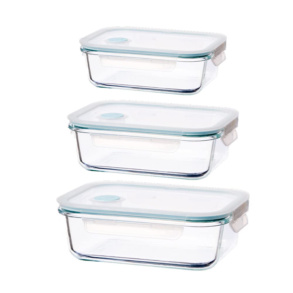 AnilarTempered Glass Rectangular Food Storage with Vented Lids - Set of 3