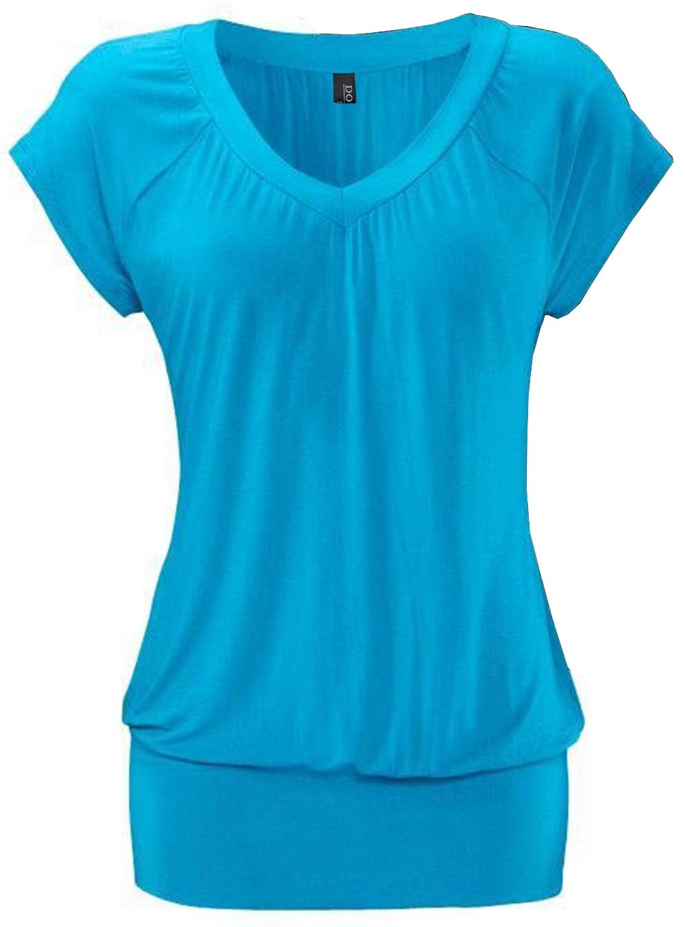 DOTIN Damen T-Shirt V-Ausschnitt Kurzarmshirt Causal Oberteil Falten Tops Stretch Tunika Basic Tee, Himmel Blau, L