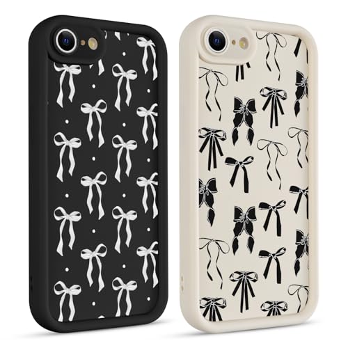 lioscre 2 Pack Cute Coquette Bow Phone Case for iPhone 7/8 / SE 2020/2022 4.7", Aesthetic Black Ribbon Bowknot Pattern Print Design Women Girls Case Soft Slim Shockproof TPU Protective Funda Cover