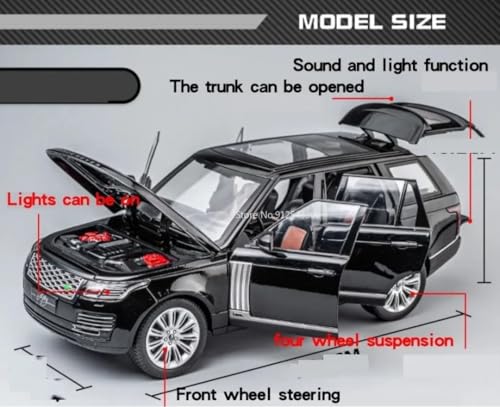 Image of 1:24 Range Rover Diecast Model Vehicle - Realistic Off-Road Toy Car with Sound, Light, Pullback Function & Openable Doors - Perfect Collectible Gift for Kids Black Addiction.