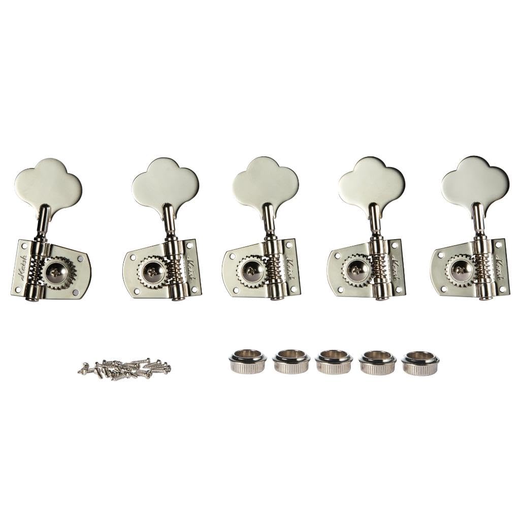 KAISH Cloverleaf Lefty 5 String Bass Tuners Bass Tuning Machines 5 String Bass Tuning Keys for Standard/Highway One Series Jazz Bass J Bass/Precision Bass P Bass Nickel 4 Left/1 Right