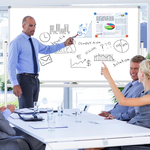 BSTPCOO Double-Sided Rolling Whiteboard on Wheels 72"x40", Large Magnetic Mobile Whiteboard with Stands, 6' x 3' Portable Dry Erase Board with Stand Up White Board with 2 Eraser, 6 Markers, 20 Magnets - Thumbnail 6