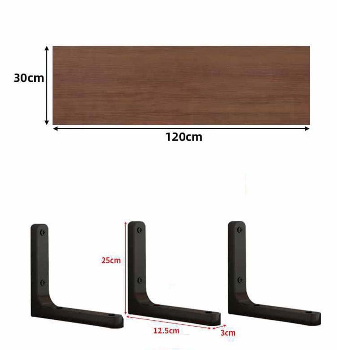 Estantes flotantes de madera con soportes de metal, nogal oscuro, 120 x 30 cm, almacenamiento de pared versátil para sala de estar, dormitorio, baño, oficina, cocina