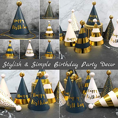 Birthday Party Hats - Fun Celebration Kit of 12 Gold Happy Birthday Cone Party Hats for Kids Birthday Party - Birthday Party Supplies and Decorations
