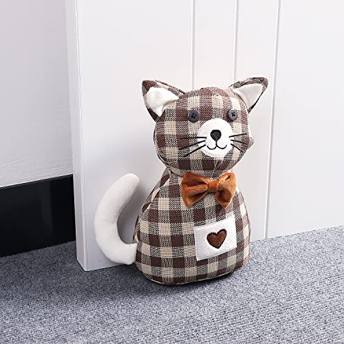 Sanlykate Fabric Decorative Door Stopper, 2.2Lb Cute Interior Animal Doorstops, Anti Collision Heavy Duty Door Stoppers For Home, Book Stopper Weighted Floor Wall Protector, Cat Plaid #TOP1