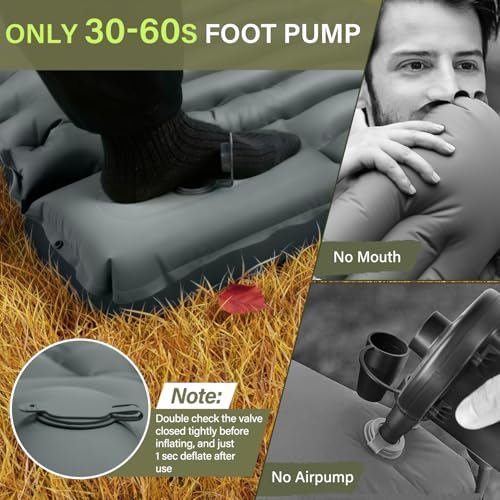 Image of FUN PAC Camping Sleeping Pad with Pillow Built-in Foot Pump Inflatable Sleeping Pads Compact for Camping Backpacking Hiking Traveling - Gray