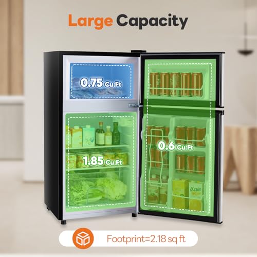 Image of Sweetcrispy 3.2 Cu.Ft Mini Fridge with Freezer, 2 Door Small Refrigerator with Adjustable Thermostat Energy-efficient Low Noise, Compact Fridge for Bedroom, Office, Dorm, Silver