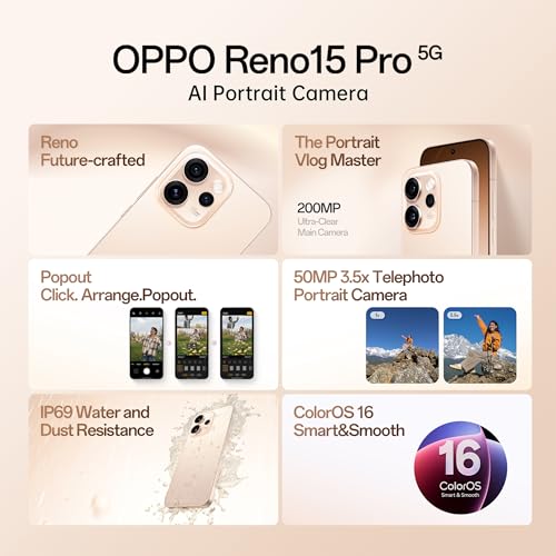Image of Oppo Reno15Pro 5G (Sunset Gold, 12GB RAM, 512GB Storage) with No Cost EMI /Additional Exchange Offers